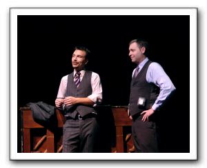 Joshua Redford as Aaron Fox (left) and Blakeman Brophy as Lt. Frank Cioffi