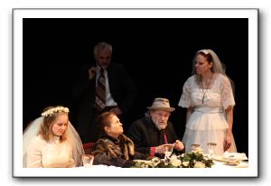 The wedding feast. From left, Emily Hemmingson, Wendy Wilmer, Jan Forbes, and Kelley Slagle. Mark O'Brien is in the background.