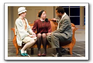 Jessica Aimone as Susan Potter (left), Allison Leigh Corke as Linda Seton, and Theodore Snead as Nick Potter