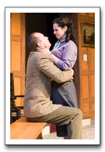 John Stange and Jennifer Weinreich, as Giles and Mollie Ralston, celebrate the opening of their guest house Monkswell Manor.