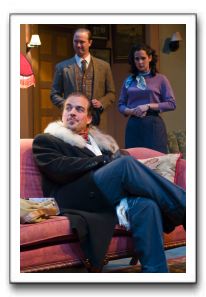 Luke Tudball, foreground, as Mr. Paravicini, is one of the unusual guests at Monkswell Manor. In background, John Stange and Jennifer Weinreich as Gil