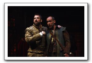 Ian Merrill Peakes as King Henry VIII and Louis Butelli as his fool, Will Sommers