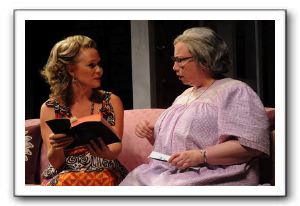 Melissa (Beth Hylton) tries to explain why Margaret (Michele Tauber) is wrong in her religious thinking