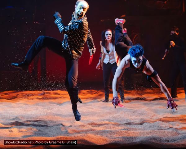 Ryan Tumulty as the Duke of Cornwall, Irina Tsikurishvili as Regan, and Dallas Tolentino as Servant