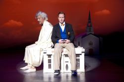 Professor Von Golum (Thomas Adrian Simpson) commiserates with his old nemesis, Billy Argo (Stephen Gregory Smith)