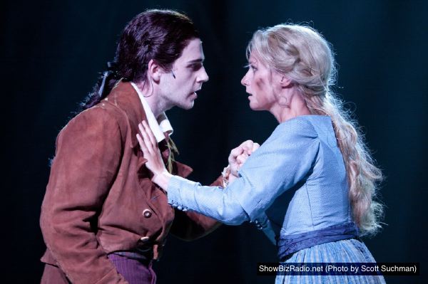 Sam Ludwig (as Ichabod Crane) and Whitney Bashor (as Katrina Van Tassel) come together to fight off the mysterious headless horseman