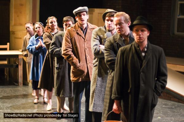 A Depression-era bread line. From left, Kelsey Meiklejohn, Sherry Berg, Mary Beth Luckenbaugh, Mikey Cafarelli, Joshua Dick, Sam Edgerly, Davis Hasty,