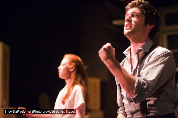 Sam Edgerly as Kenney and Kelsey Meiklejohn as Maggie practice a dance routine, hoping to get an audition
