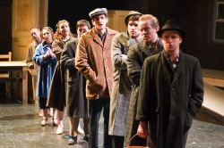 A Depression-era bread line. From left, Kelsey Meiklejohn, Sherry Berg, Mary Beth Luckenbaugh, Mikey Cafarelli, Joshua Dick, Sam Edgerly, Davis Hasty,