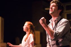 Sam Edgerly as Kenney and Kelsey Meiklejohn as Maggie practice a dance routine, hoping to get an audition