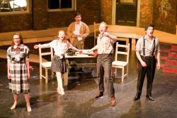 From left, Mary Beth Luckenbaugh as Elsa, Kelsey Meiklejohn as Maggie, Mikey Cafarelli as Mr. Weiss, Davis Hasty as Willy and Sam Edgerly as Kenney