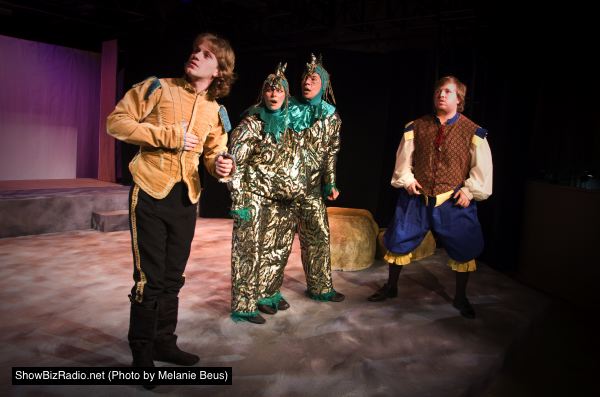 Eben Kuhns (The Prince), Anna Jackson and Chris Galindo (two-headed monster), Jason Krage (The Squire)