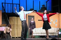 Catherine Ariale & Drew Holcombe dance as Anne & Otto Frank as Rachel Steiner (Mrs. Van Daan) watches