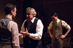 Stephen Russell Murray at Nathan Leopold, Michael Kramer as Clarence Darrow, and Alex Mandell as Richard Loeb