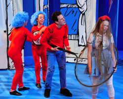 Julia (Lulu) Knowles as Thing 1 and Leah Show as Thing 2, Tyler Herman as The Boy, Jessica Shearer as Sally