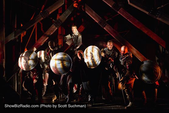 King Henry (Zach Appelman, top) leads his men in the Battle of Agincourt
