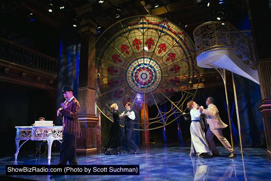 The cast of Twelfth Night dances as Feste (Louis Butelli) plays his ukulele