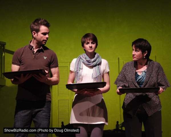 Matt Baughman (Mike Clark), Rebecca Phillips (Clara Brandt), and Melanie Bales (Dr. Gertrude Ladenburger)