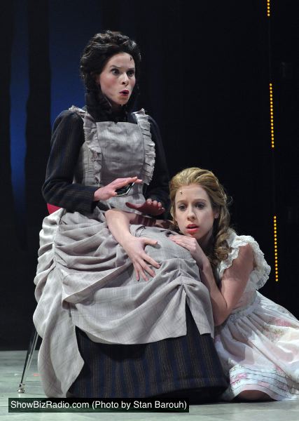 Wendla's Mother (Liz Mamana) explains, in her way, where babies come from to Wendla (Alyse Alan Louis)