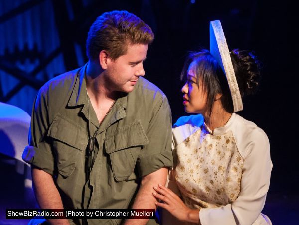 American GI Chris (Gannon O'Brien, left) and Vietnamese bargirl Kim (Diana Huey) find love during wartime