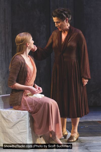Aaryn Kopp as Virgilia and Diane D'Aquila as Volumnia