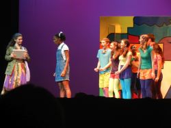 Barbara Peisch (Addaperle) and Samantha Williams (Dorothy) Munchkins: Brendan Zack, Shanna Gerlach, Anna Paez, Ados McKinney, Keira Moran