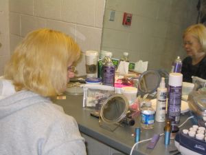 Robbie and Beth at the Makeup mirror