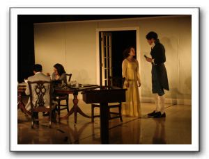 Will MacLeod (Valentine), Sara Joy Lebowitz (Hannah), Charlotte Guthery (Thomasina) and Michael Feidt (Septimus) overlap time periods, discussing love