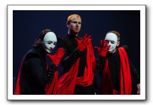 Peter Pereyra, Philip Fletcher, and Scott Brown as Brutus, Octavian, and Cassius