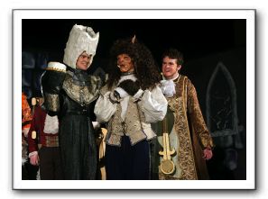 Beast (Justin Wykowski), Lumiere (Andrew Minarik) and Cogsworth (Dillon O'Doherty)