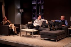 Three close friends John Lescault (left, as Serge), Michael Russotto (center, as Yvan) and Mitchell Hébert (as Marc) talk things over