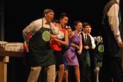 Mr. Twimble and ensemble, played by Wesley Diener, Emily Jennings, Sofia McKewen, Jenna Robinson and Noah Calderon