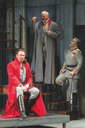 Patrick Page as Coriolanus, Robert Sicular as Menenius and Steve Pickering as Cominius